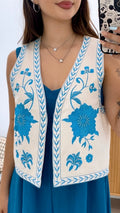 CHALECO BORDADO AZUL