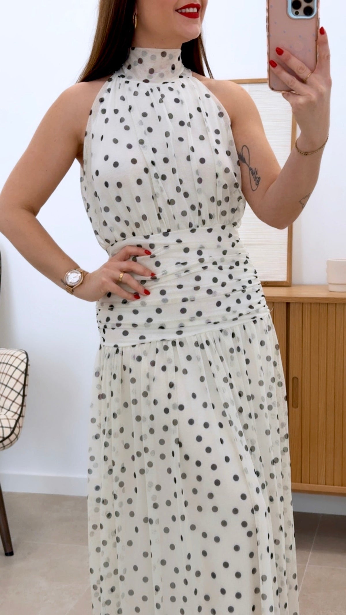 VESTIDO LUNARES CON CINTURA FRUNCIDA