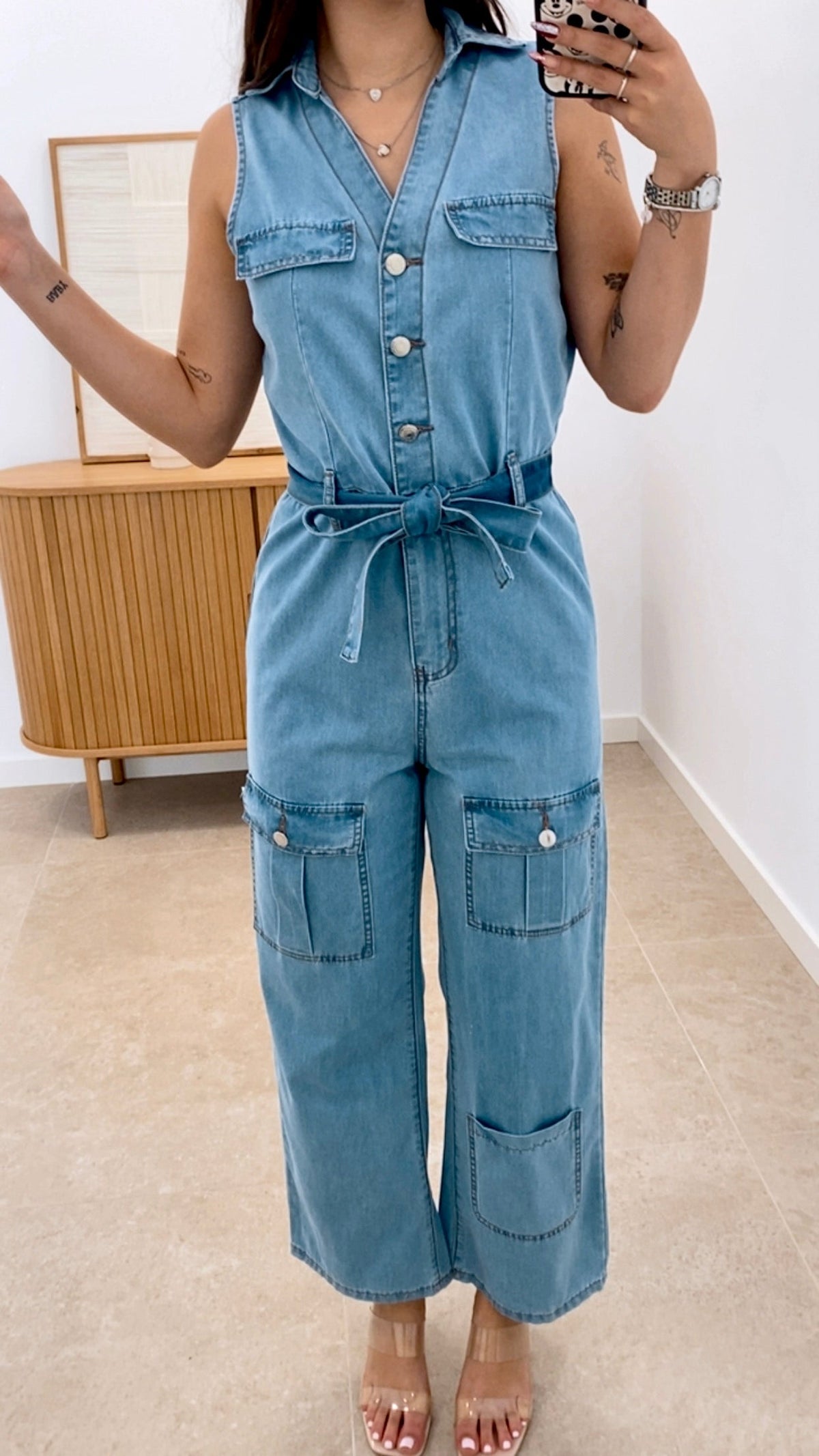 MONO DENIM CINTURÓN + BOLSILLOS