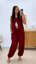 CONJUNTO CHALECO CRUZADO Y PANTALÓN BOMBACHO  CREPÉ