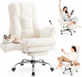 HOMRELEXA Big and Tall Ergonomic Executive Office Chair with Footrest, Flip Up Armrests and High Back, Plush Curly Hair - White
