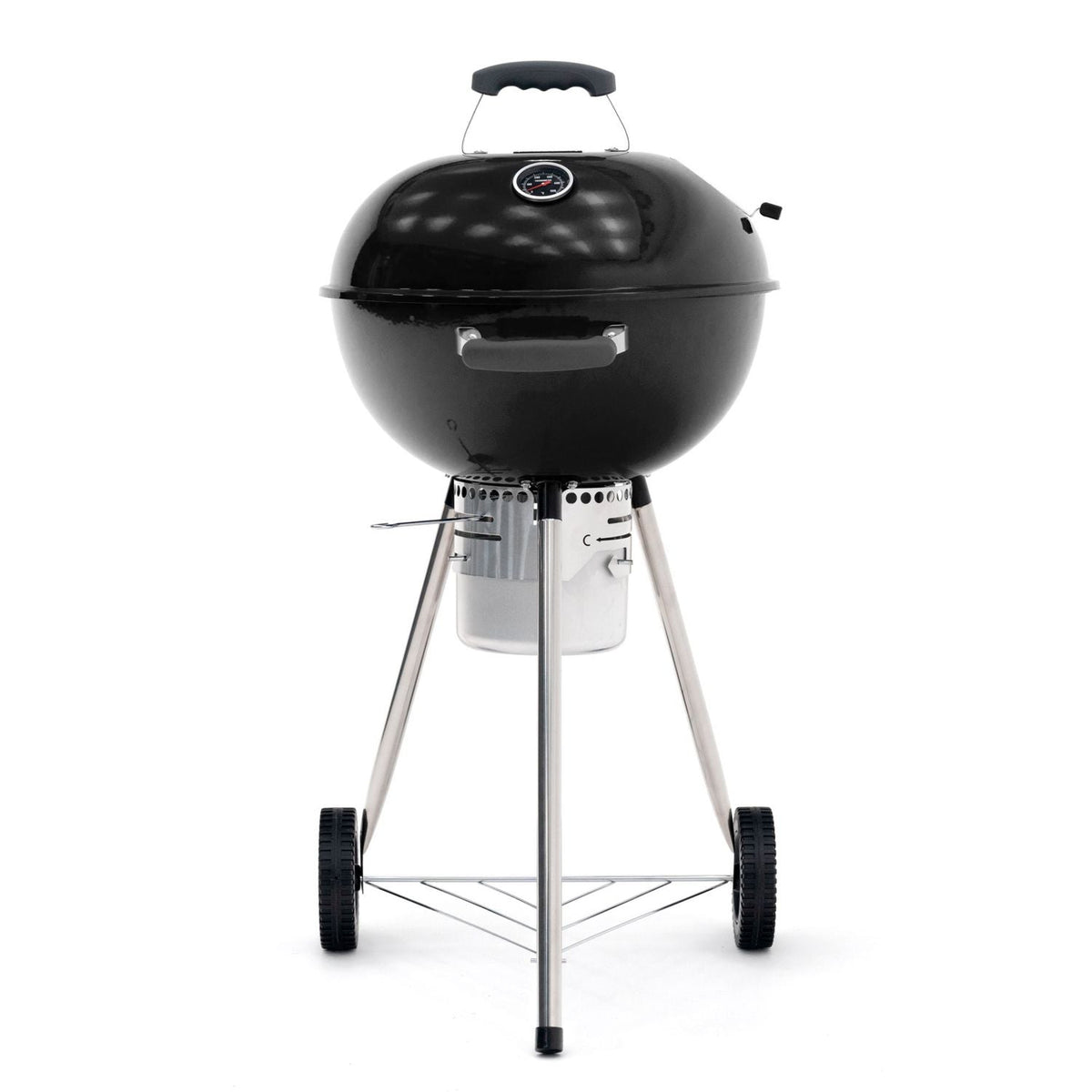 Barbacoa De Carbón Portátil Con Ruedas Kekai Yellowstone 58x47x100 Cm Redonda Con Tapa Y Encendedor Esmaltado En Negro