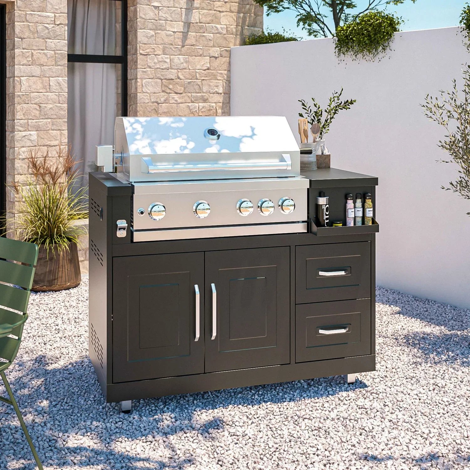Mueble De Barbacoa A Gas Con 4 Quemadores Y Asador  Oviala