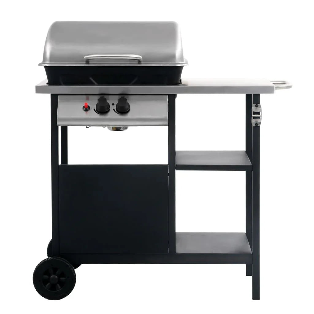 Barbacoa Portátil De Gas Con Mesita 3 Estantes Negro Y Plateado Vidaxl