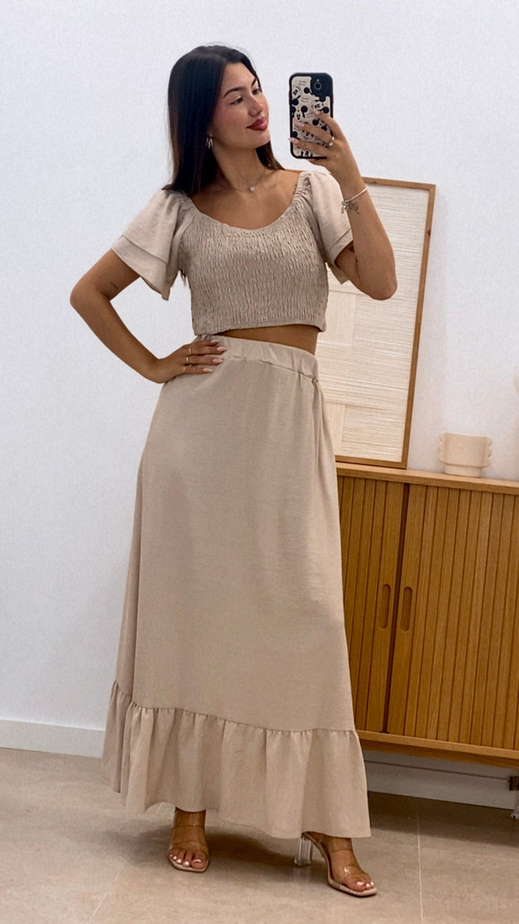 CONJUNTO TOP MANGA VOLANTES  Y FALDA LARGA