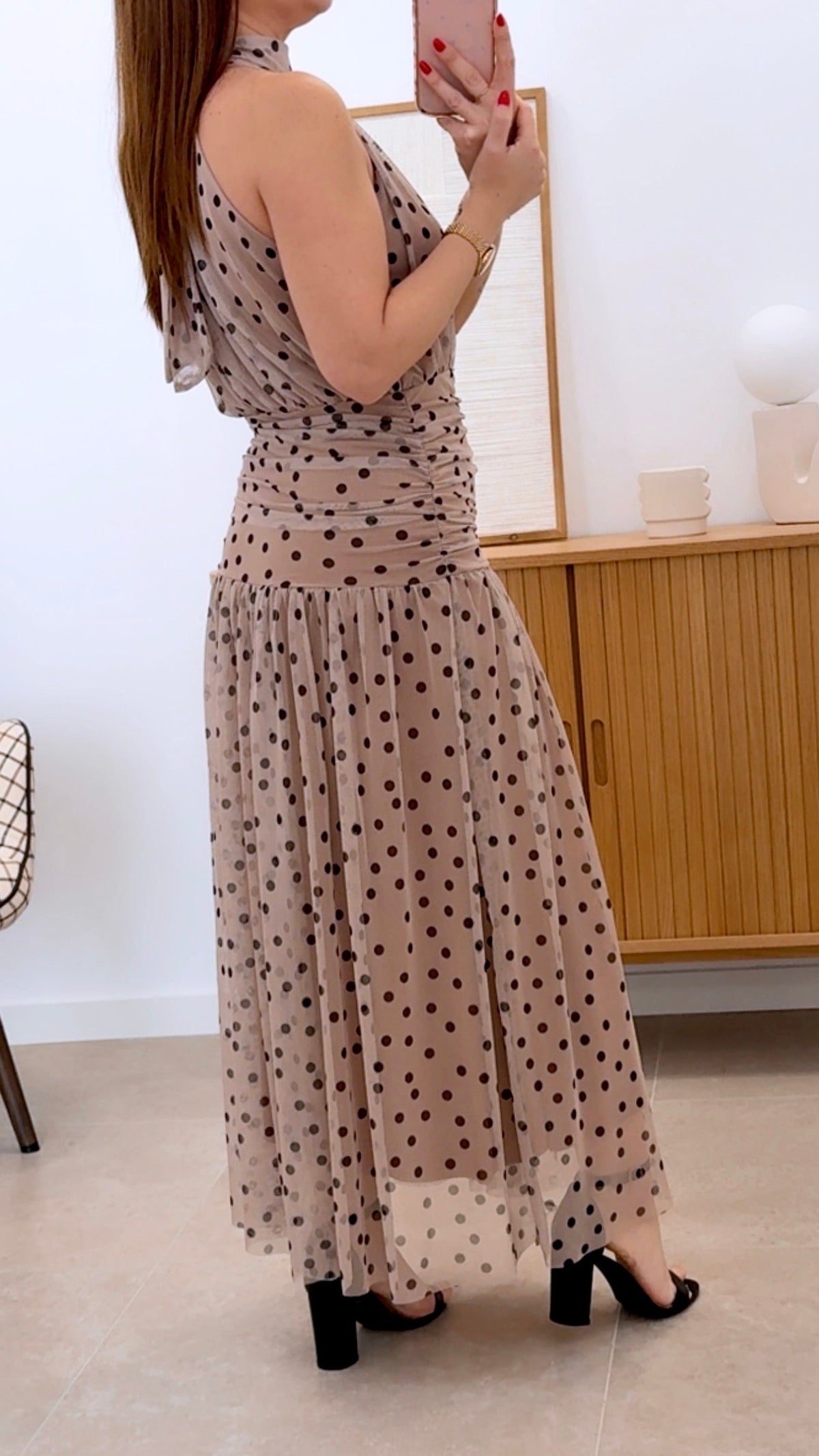 VESTIDO LUNARES CON CINTURA FRUNCIDA