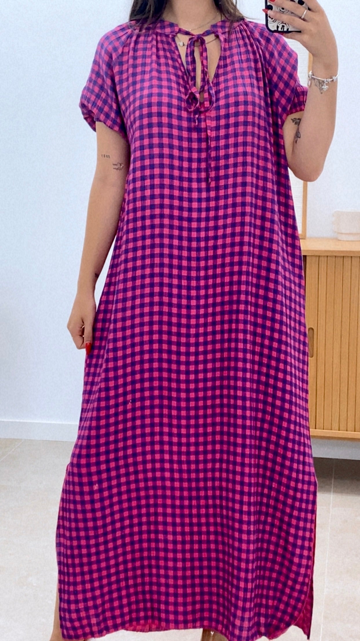 VESTIDO CUADROS MANGA ENGOMADA