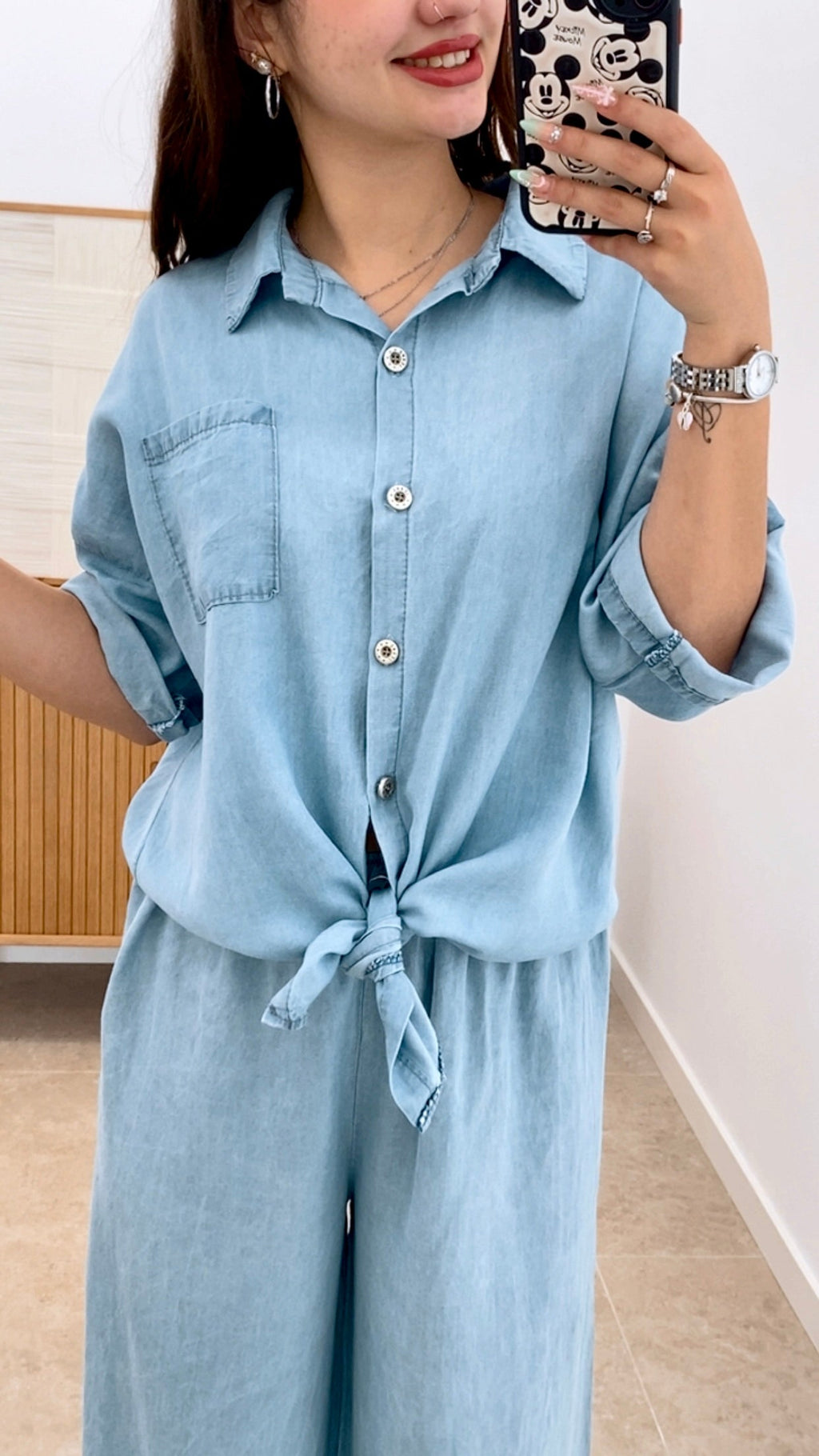 CONJUNTO DENIM PANTALÓN + CAMISA NUDO