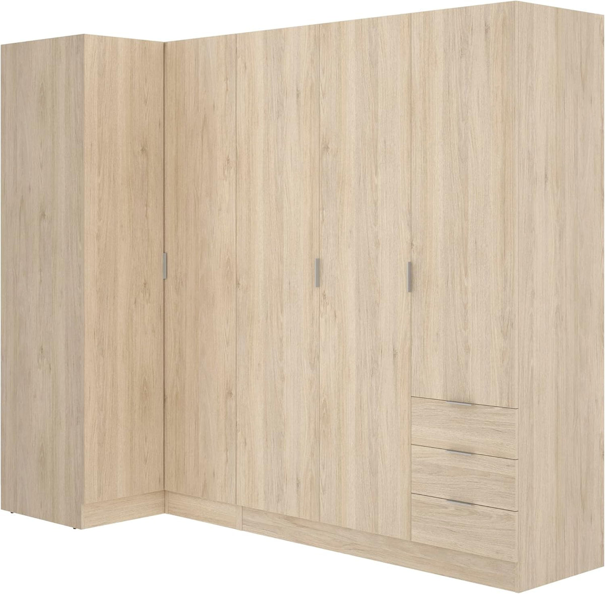DEKIT GRUPO RIMOBEL Essen Armario de rincón con cajones - Roble Natural - 184 cm (Alto) x 91 cm (Ancho) x 214 cm (Prof.)