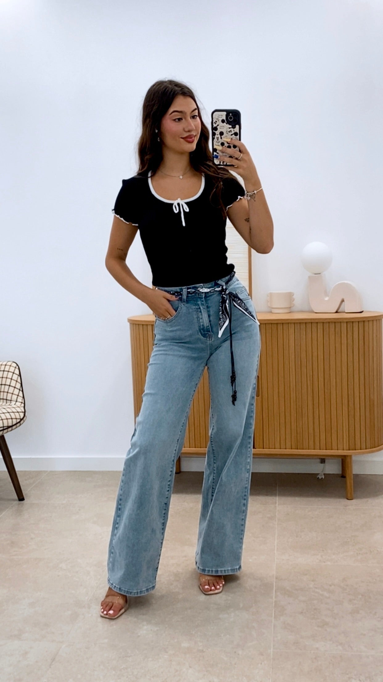 PANTALÓN DENIM + CINTURÓN BANDANA