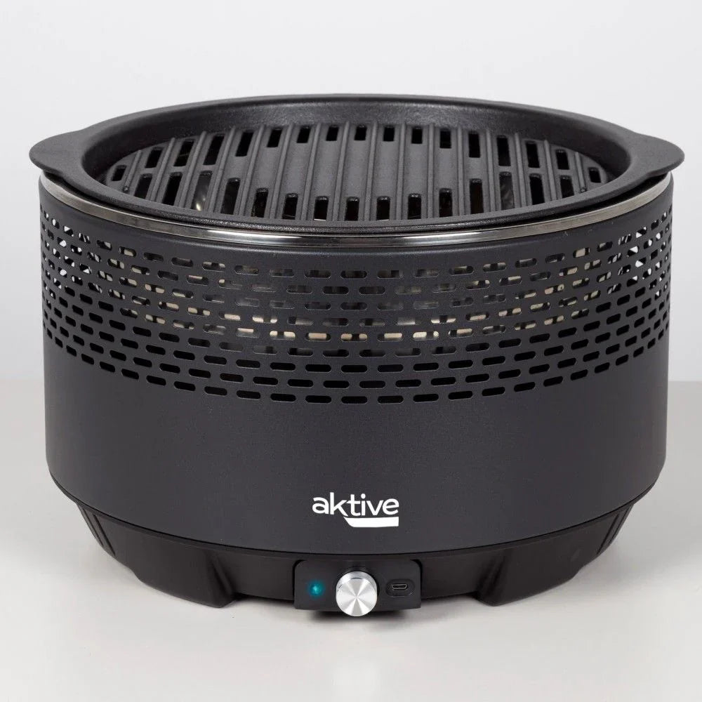 Barbacoa Portátil Negra A Carbón Sin Humo Aktive, Ø34x21,5cm, Con Protección Antigoteo