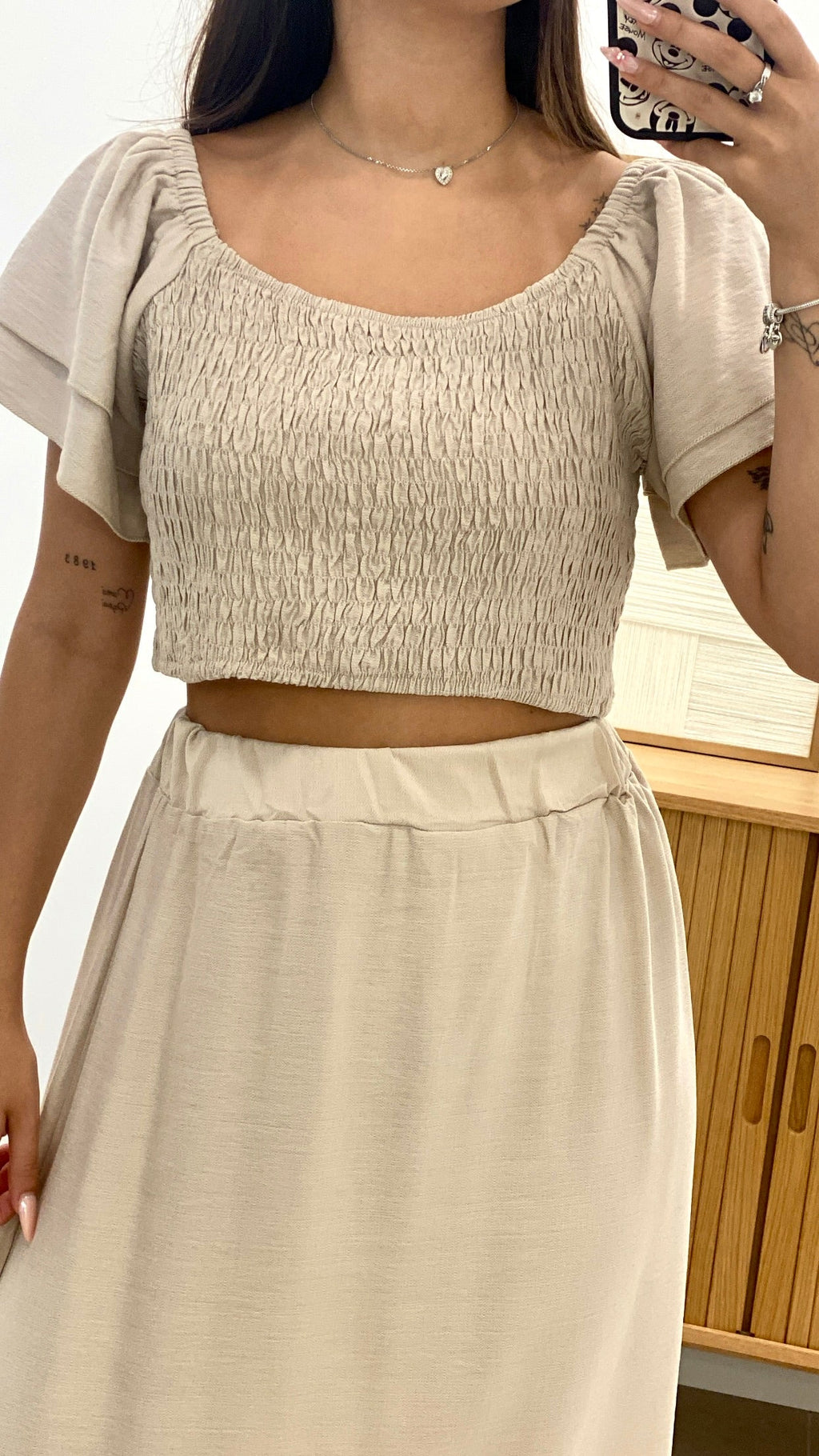 CONJUNTO TOP MANGA VOLANTES  Y FALDA LARGA