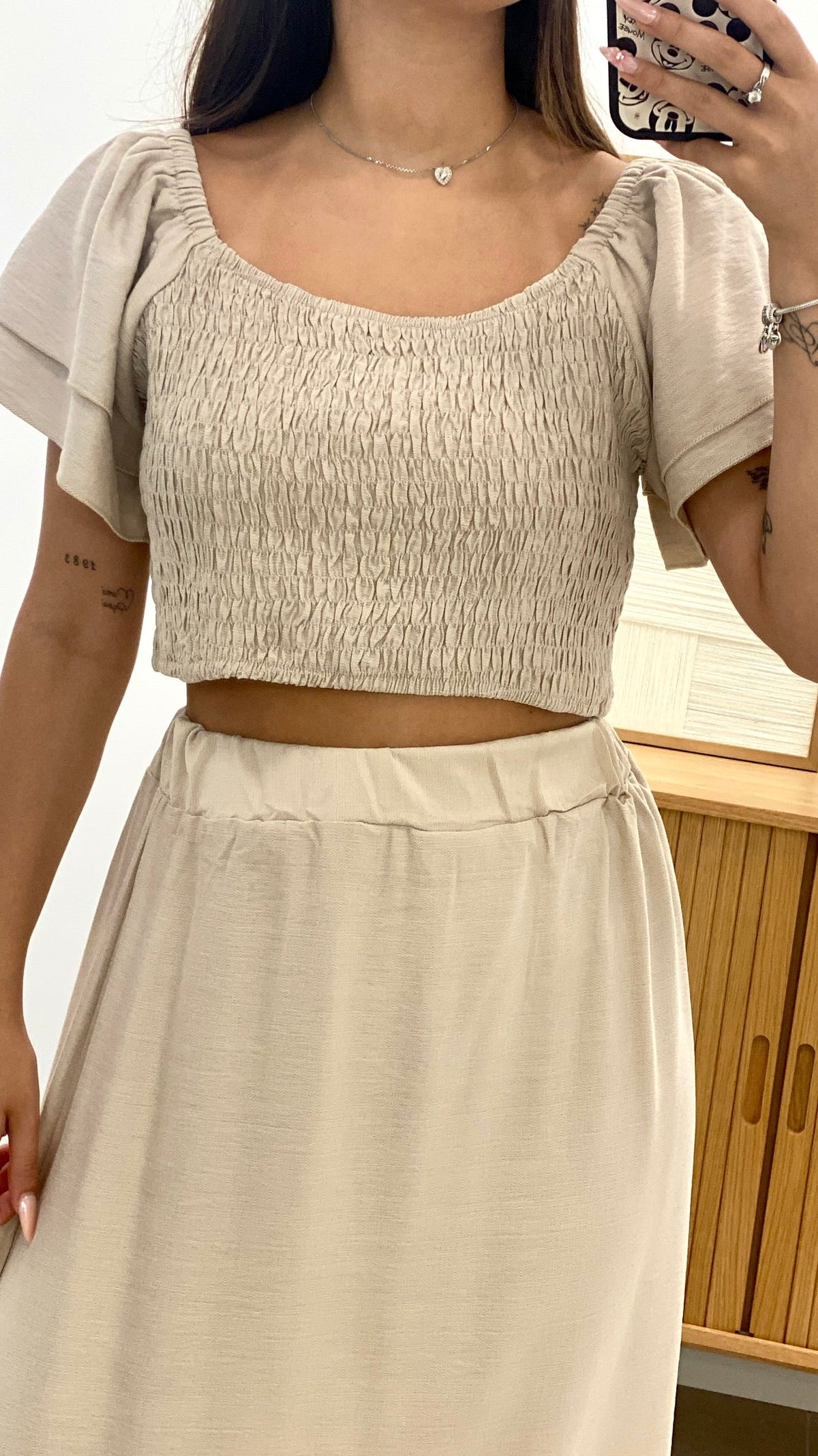 CONJUNTO TOP MANGA VOLANTES  Y FALDA LARGA