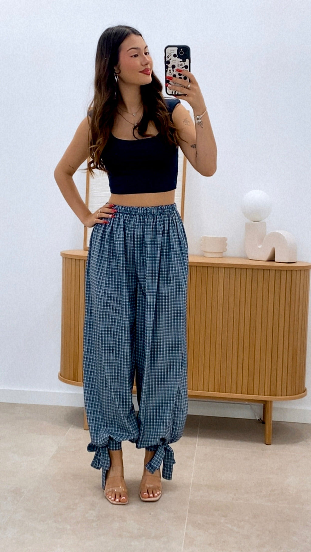 PANTALÓN BAJO LAZO CUADRITOS