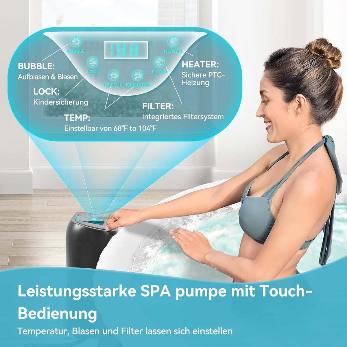 Hot Tub hinchable para 4 personas, 2400 W interior/exterior, piscina de spa de invierno, con 120 chorros de aire, protección contra heladas, 799 litros, a prueba de fugas, ahorro de energía