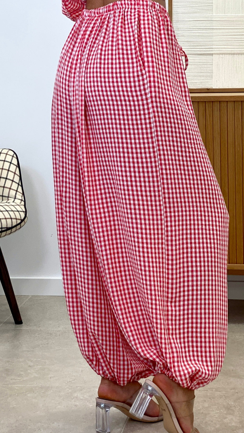 CONJUNTO TOP VUELO + PANTALÓN BOMBACHO VICHY