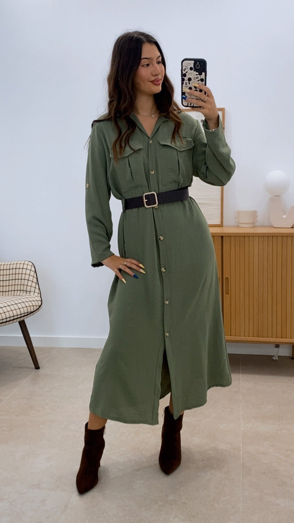 VESTIDO LARGO CAMISERO + CINTURÓN POLIPIEL
