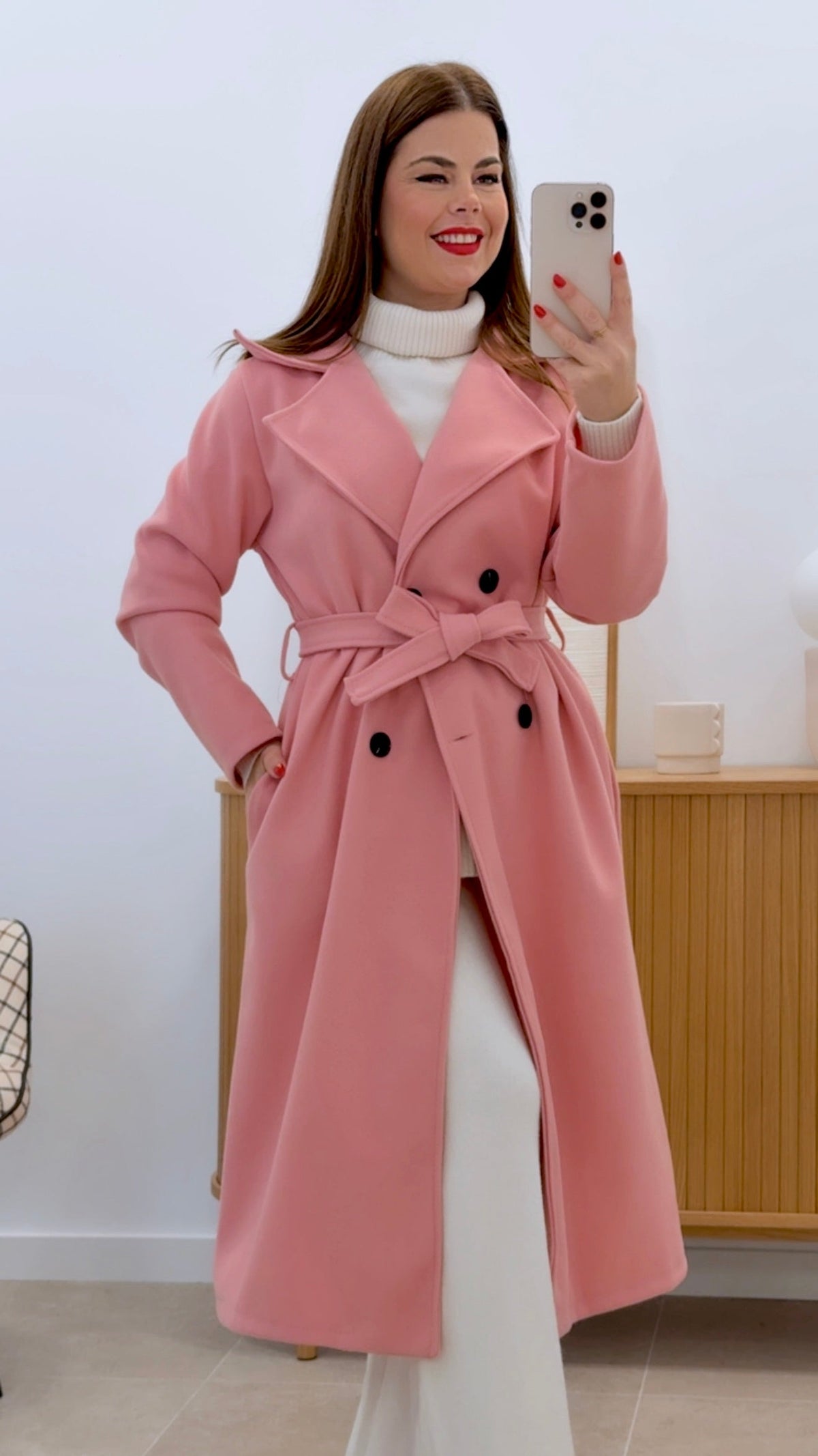 ABRIGO PAÑO FONDAR TOTAMONA. Gabardina con Cuello de Pico con Solapas, Sin Forro, Elástico, Corte Recto, Ropa De Mujer, para Cualquier Ocasión, Formal o Casual, Especial Para Otoño e Invierno.