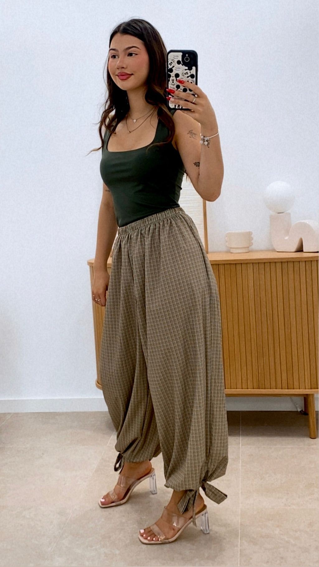PANTALÓN BAJO LAZO CUADRITOS