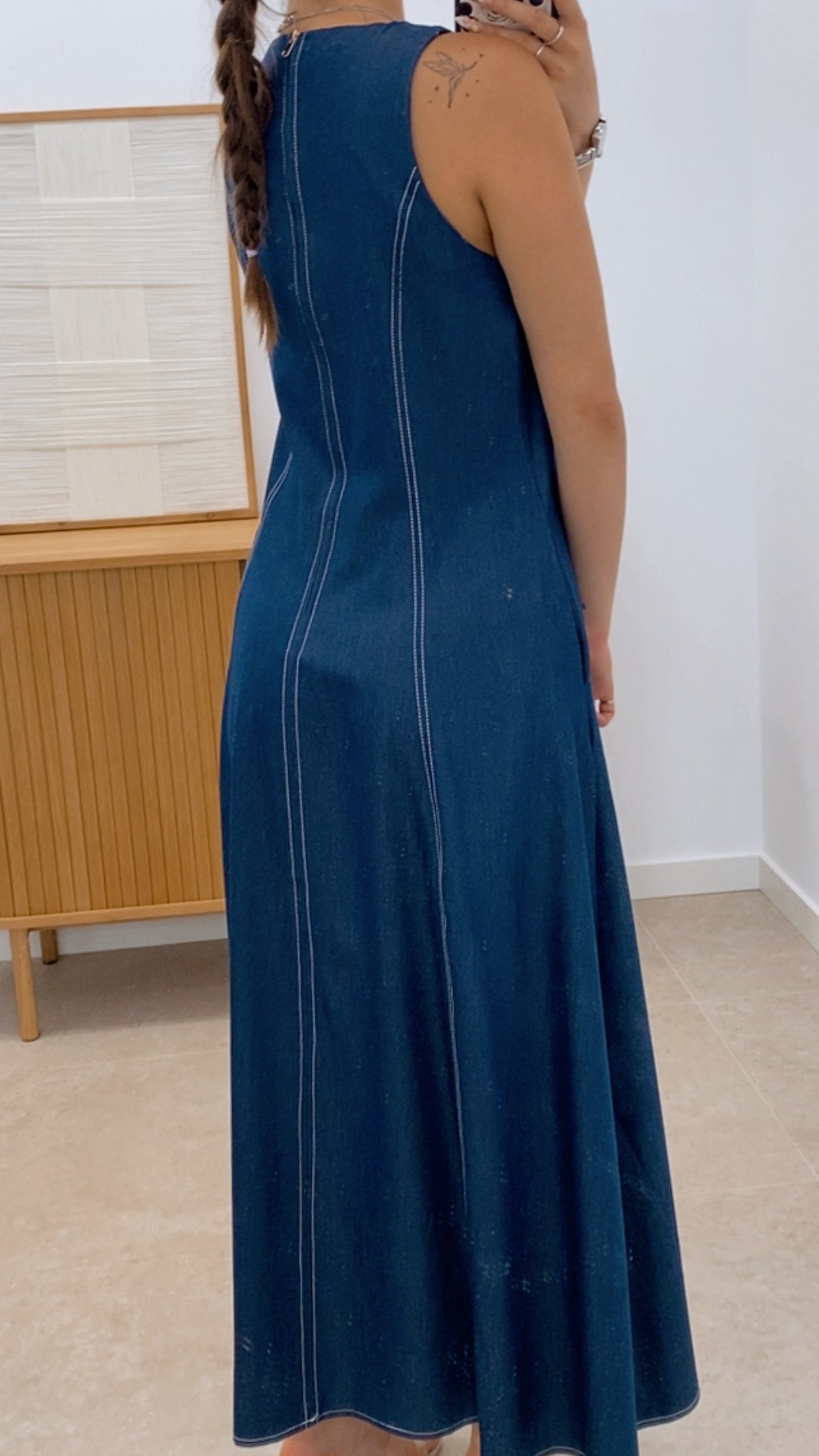 VESTIDO DENIM COSTURA BLANCA