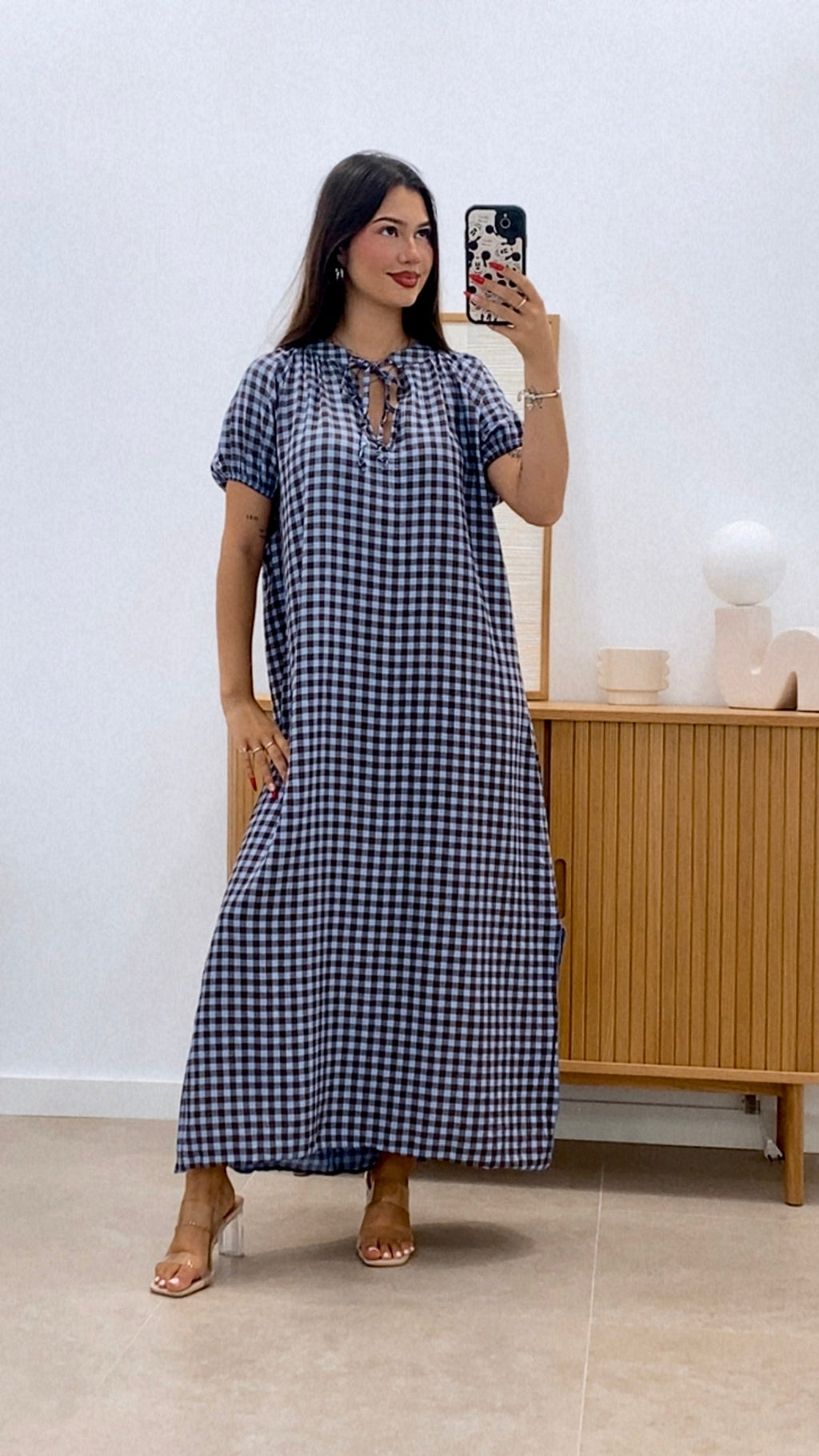 VESTIDO CUADROS MANGA ENGOMADA