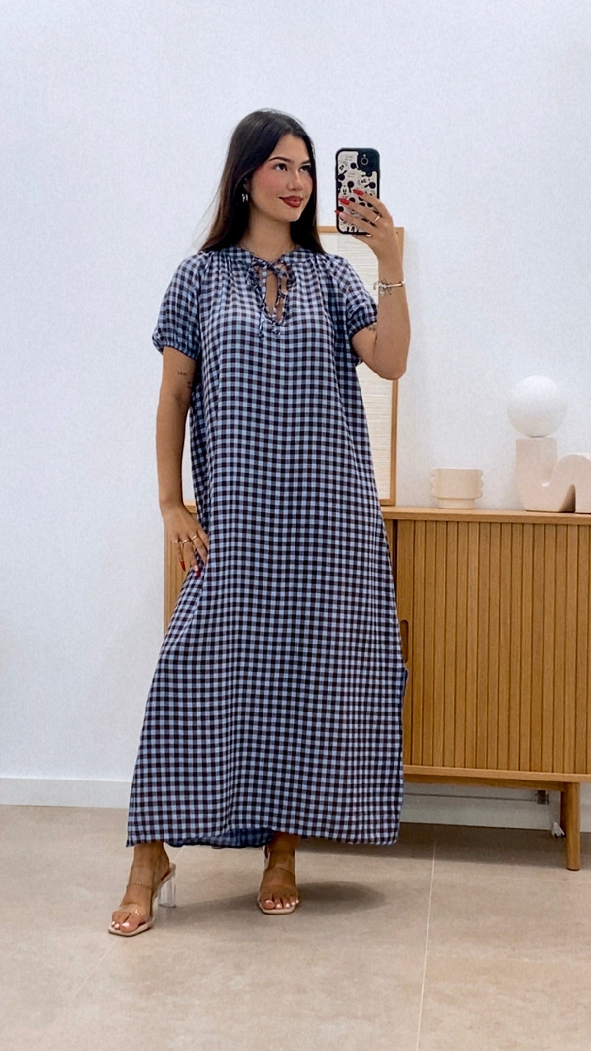 VESTIDO CUADROS MANGA ENGOMADA