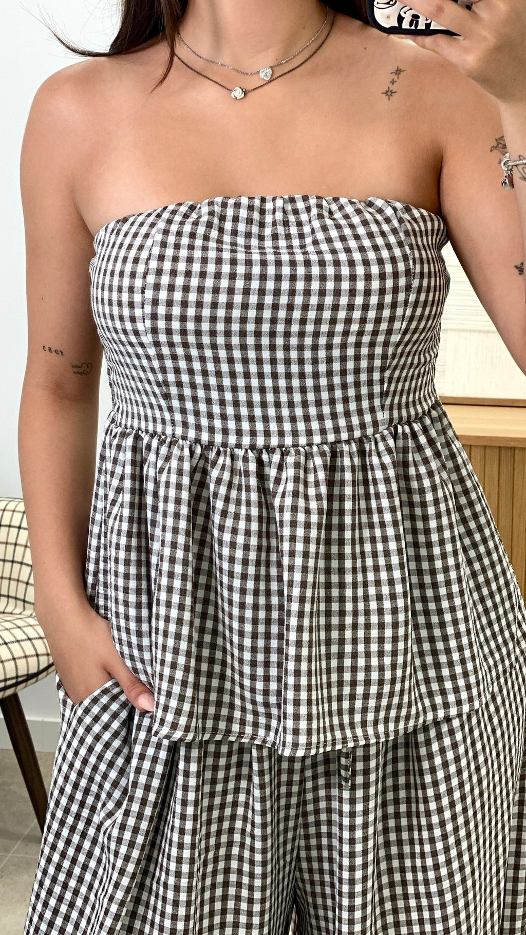 CONJUNTO TOP VUELO + PANTALÓN BOMBACHO VICHY