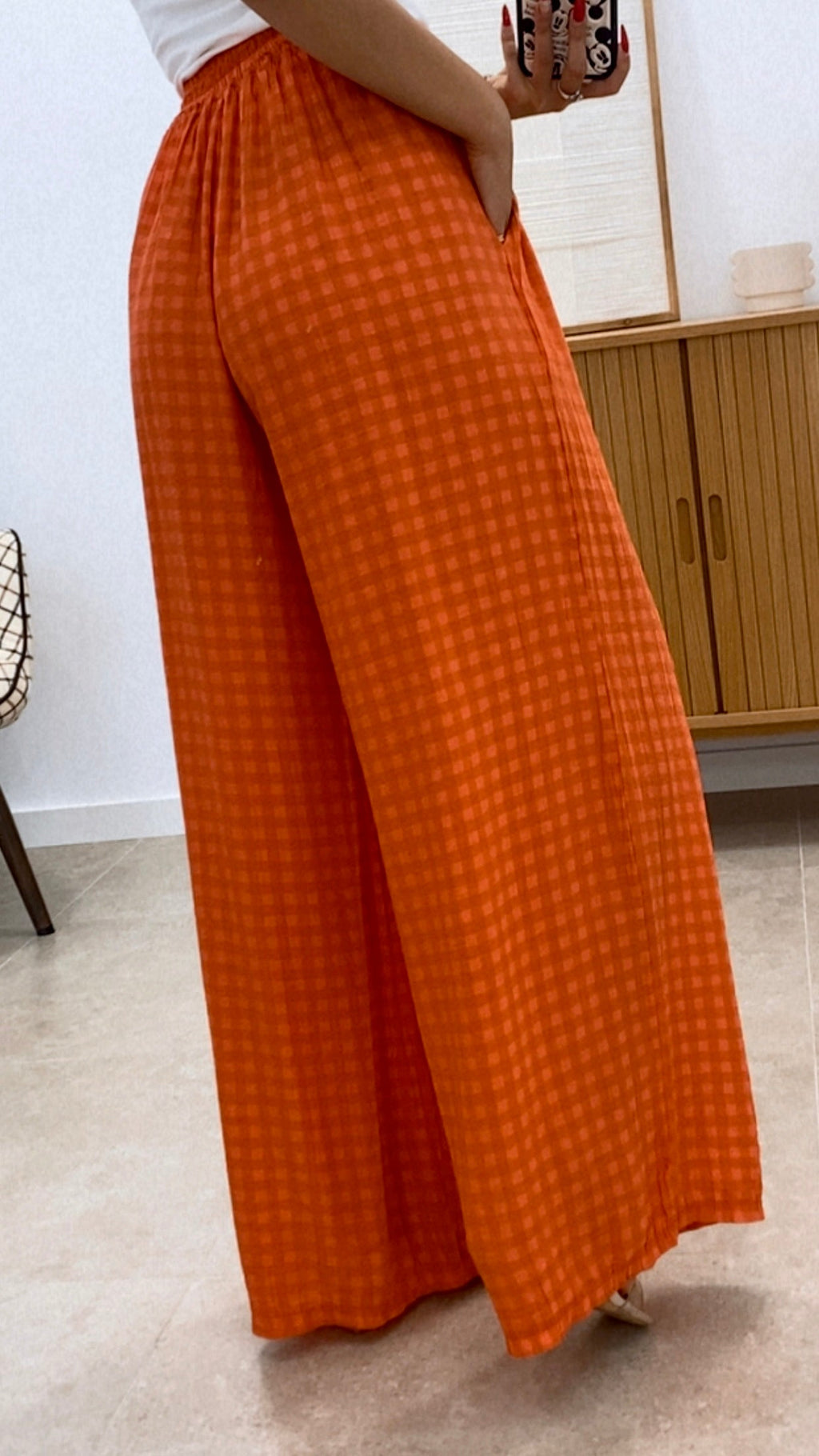PANTALÓN CUADROS BICOLOR CINTURA ENGOMADA
