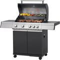 Tarrington House Paxton 4 + 1 Burner Gas Barbecue, Steel/Stainless Steel, Lid with Thermometer, Side Table, Wheels, Black