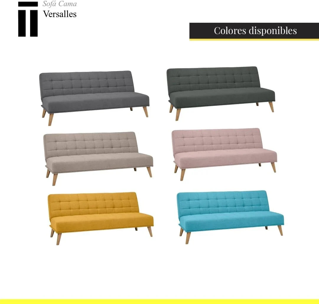 SHIITO | Modelo Versalles - Sofá Cama con Apertura Clic-Clac | Donde la Elegancia y el Confort se encuentran | Diseño Capitoné en Color Gris | 189.5 x 88 x 89 cm