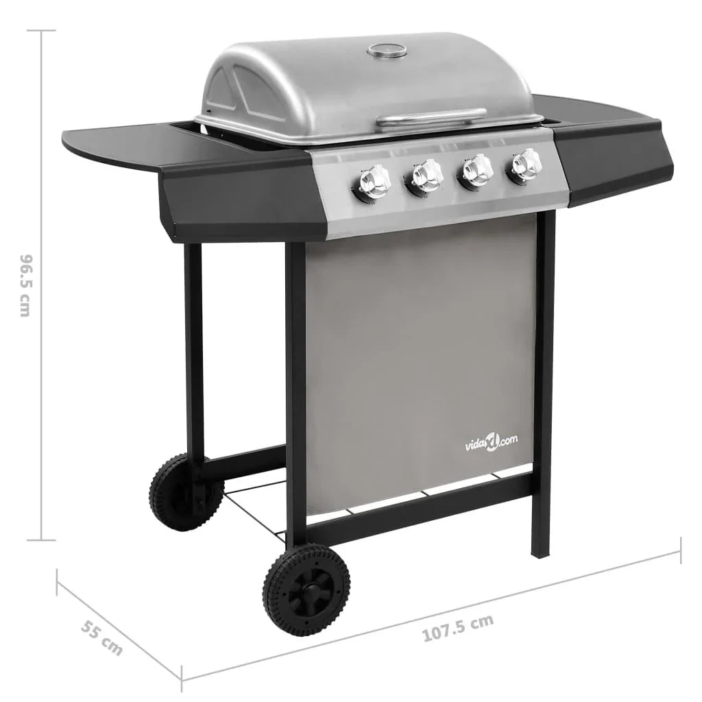 Barbacoa De Gas Con 4 Fogones Negro Y Plateado Vidaxl