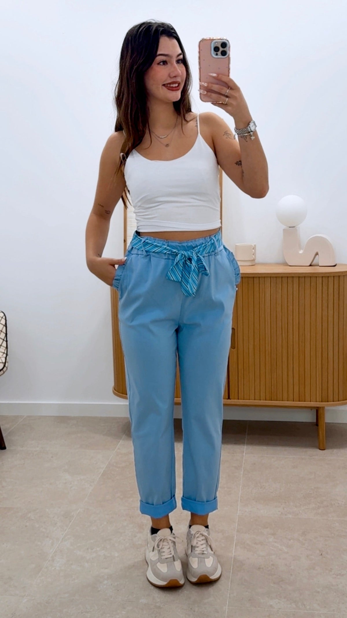 PANTALÓN ELÁSTICO CON CINTURÓN RAYAS