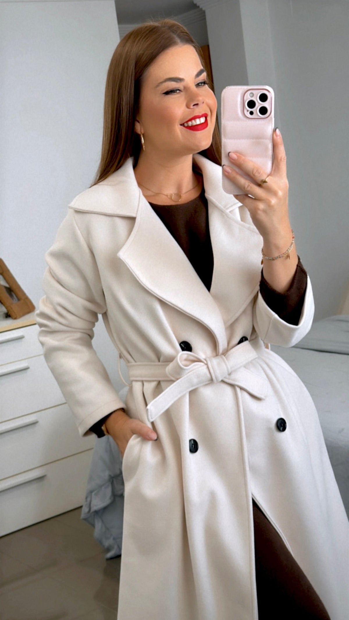 ABRIGO PAÑO FONDAR TOTAMONA. Gabardina con Cuello de Pico con Solapas, Sin Forro, Elástico, Corte Recto, Ropa De Mujer, para Cualquier Ocasión, Formal o Casual, Especial Para Otoño e Invierno.