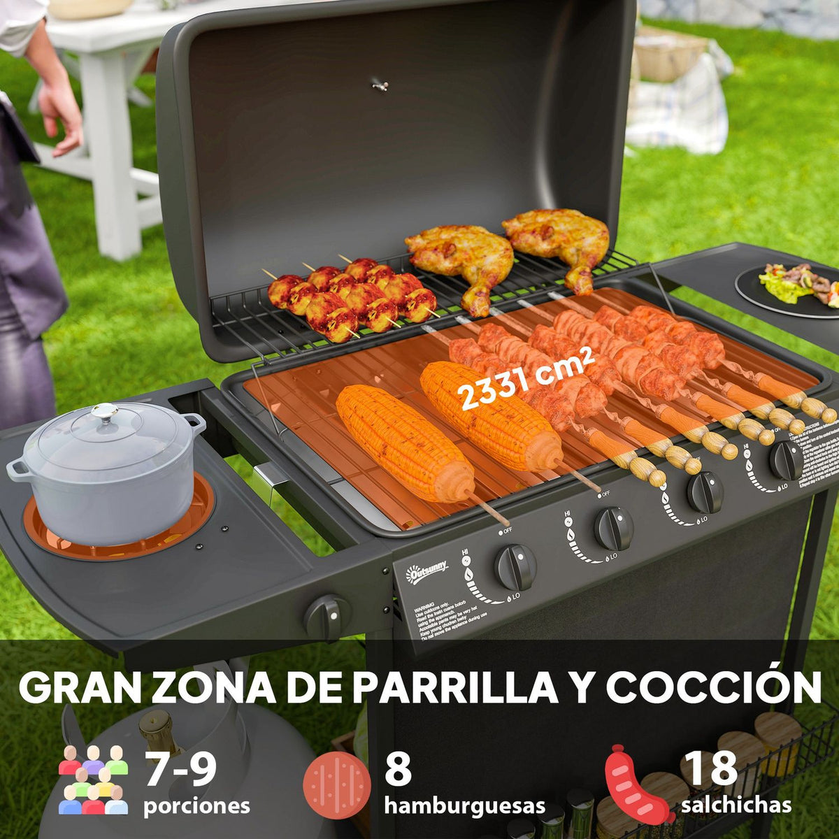 Barbacoa De Gas De Acero Abs 121x54x97 Cm-outsunny. Negro