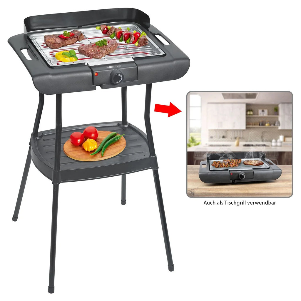Barbacoa Eléctrica Con Patas, Parrilla Cromada, Ajuste Temperatura, Interior / Exterior Negro/plata 2000w Clatronic Bqs 3508