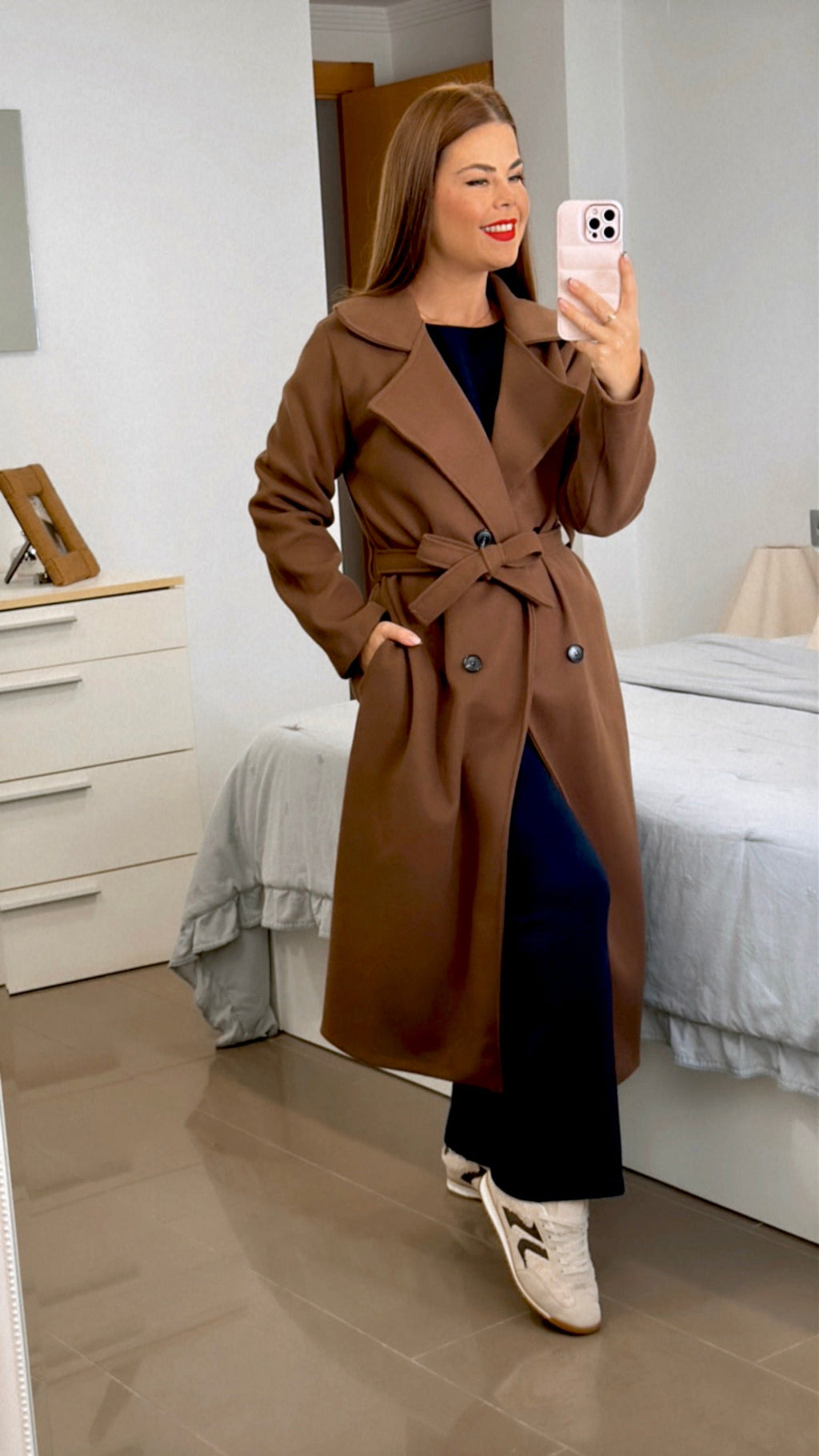 ABRIGO PAÑO FONDAR TOTAMONA. Gabardina con Cuello de Pico con Solapas, Sin Forro, Elástico, Corte Recto, Ropa De Mujer, para Cualquier Ocasión, Formal o Casual, Especial Para Otoño e Invierno.
