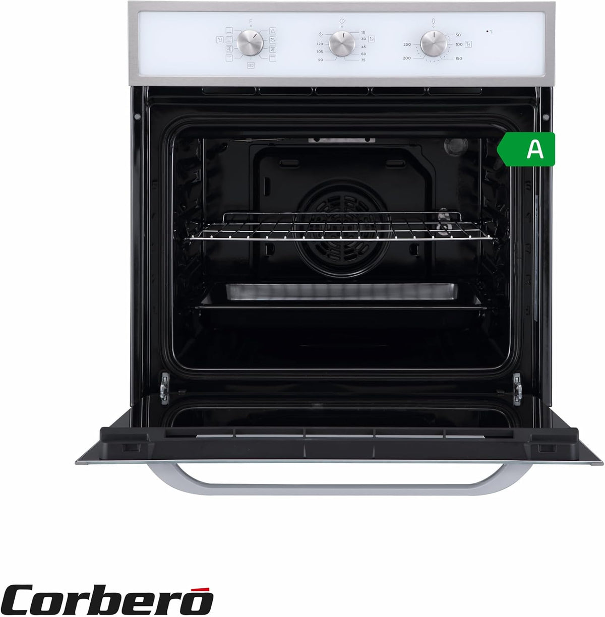 Corberó - Horno convección 70L | CCHM603W | 60x60x58 cm |Convencional con 4 Programas | Luz Interior | Limpieza Hidrólisis | Puerta Doble Cristal | 2100W | Blanco perfil Inox