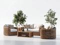 Sofás de jardín ratán natural con cojines beige y mesa de centro 200x80x75 cm - diseño moderno para exterior