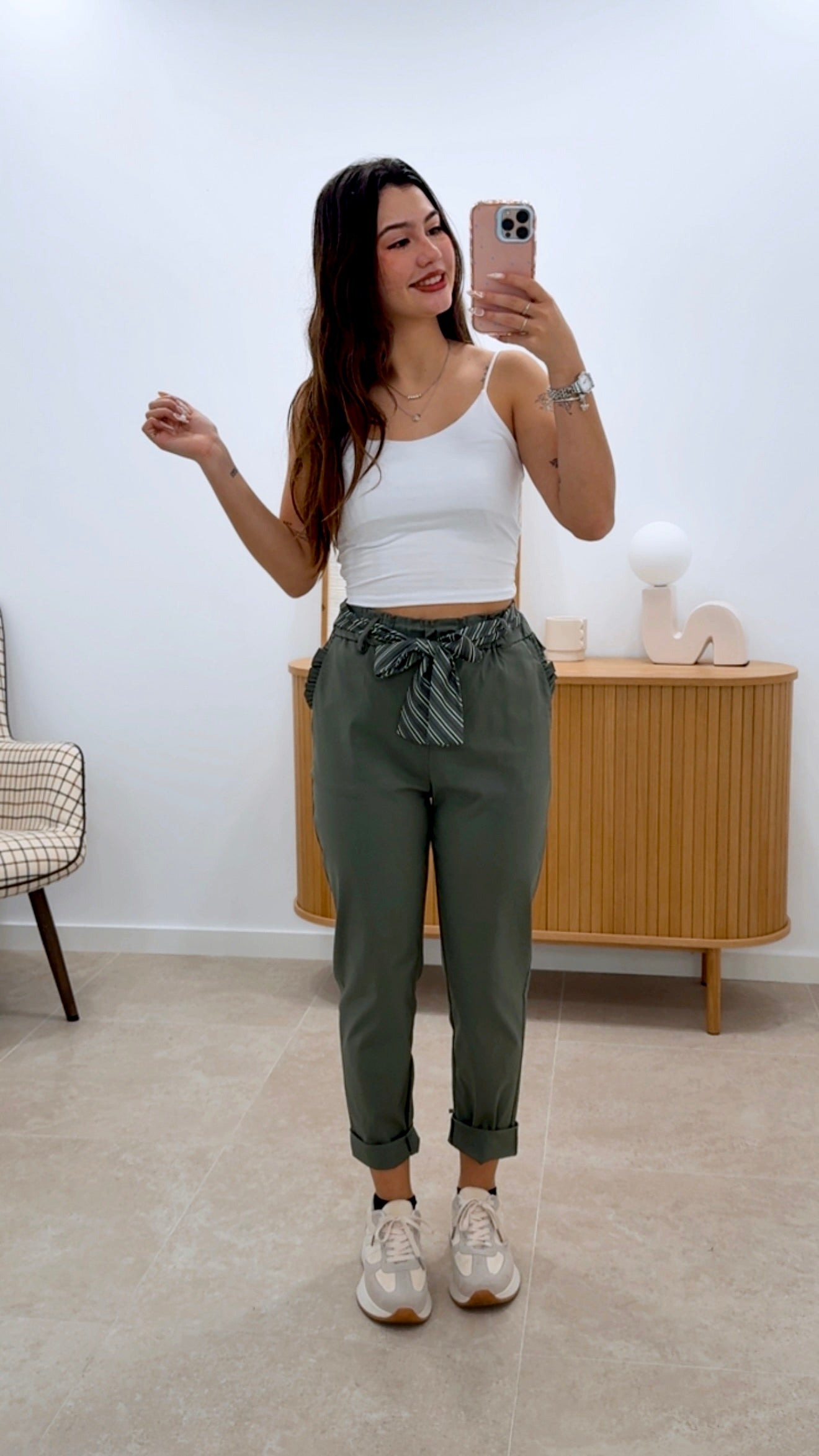 PANTALÓN ELÁSTICO CON CINTURÓN RAYAS