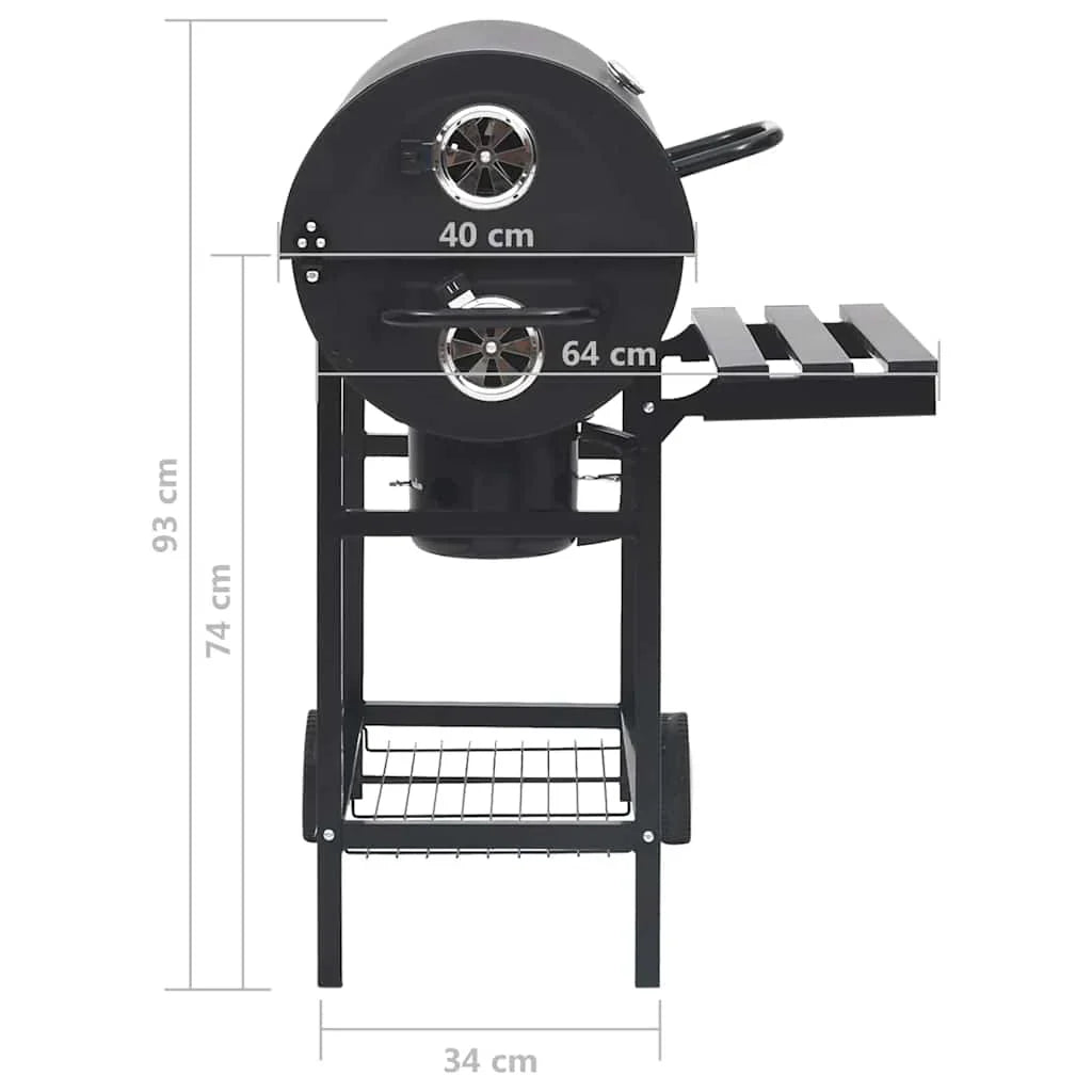 2026 Barbacoa con ruedas y estantes, negra, acero, 115 x 85 x 95 cm, barbacoa exterior