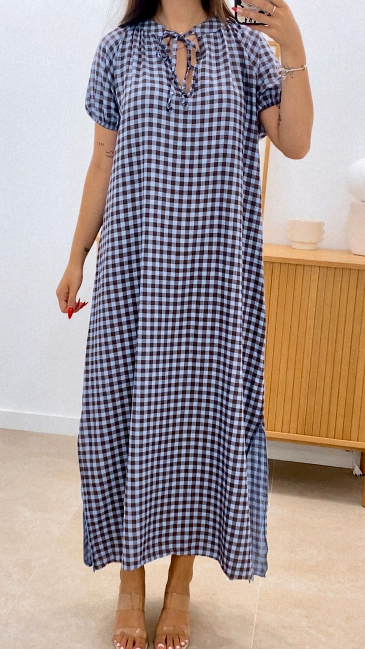 VESTIDO CUADROS MANGA ENGOMADA