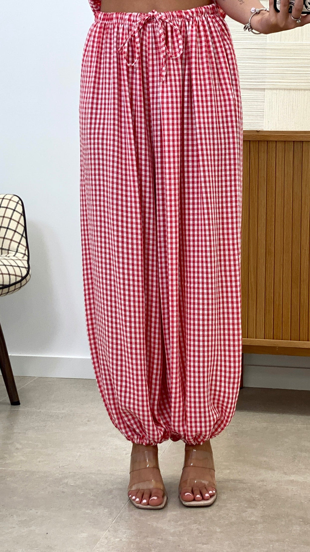 CONJUNTO TOP VUELO + PANTALÓN BOMBACHO VICHY