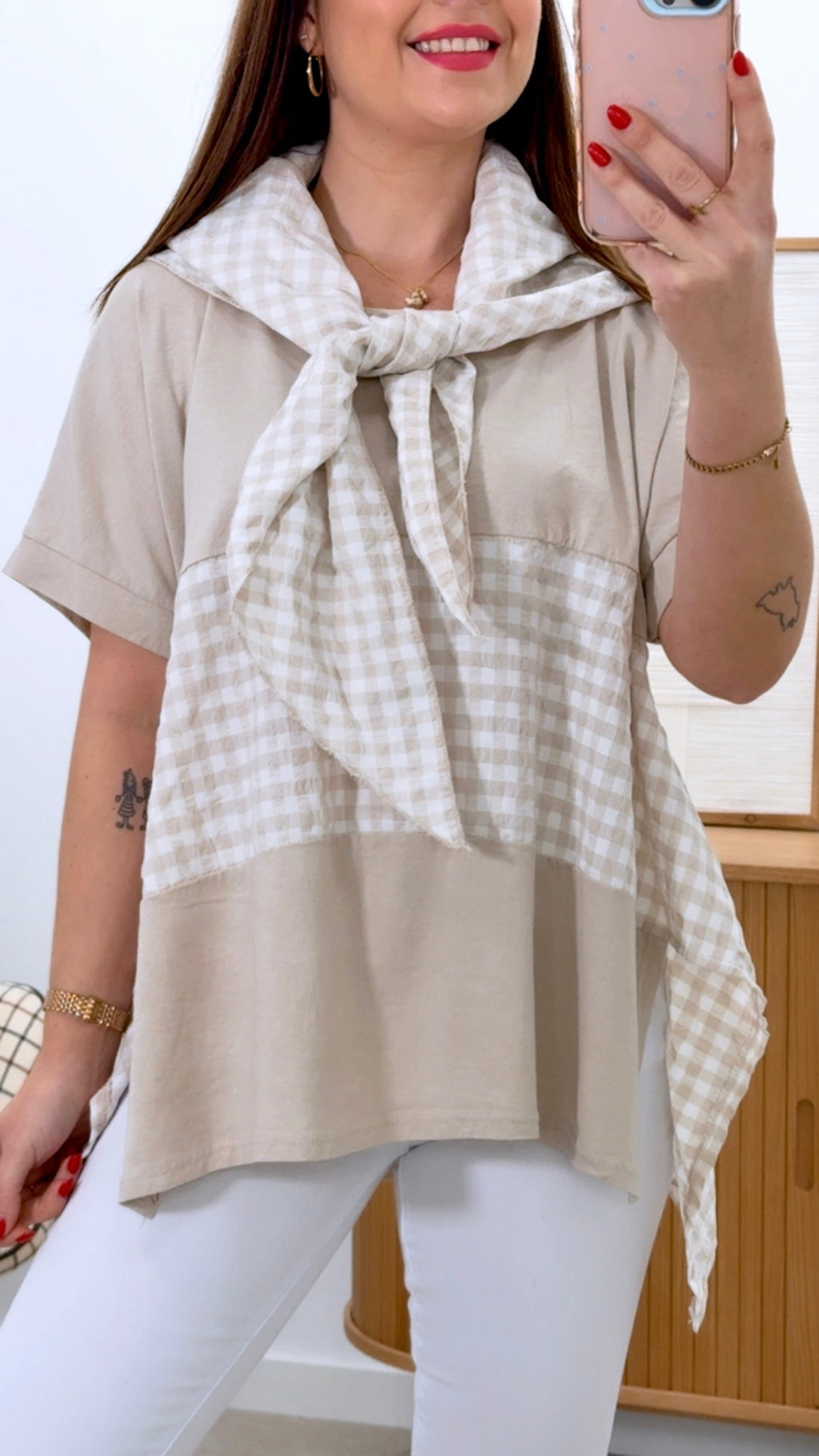 CAMISETA COMBINADA + PAÑUELO VICHY