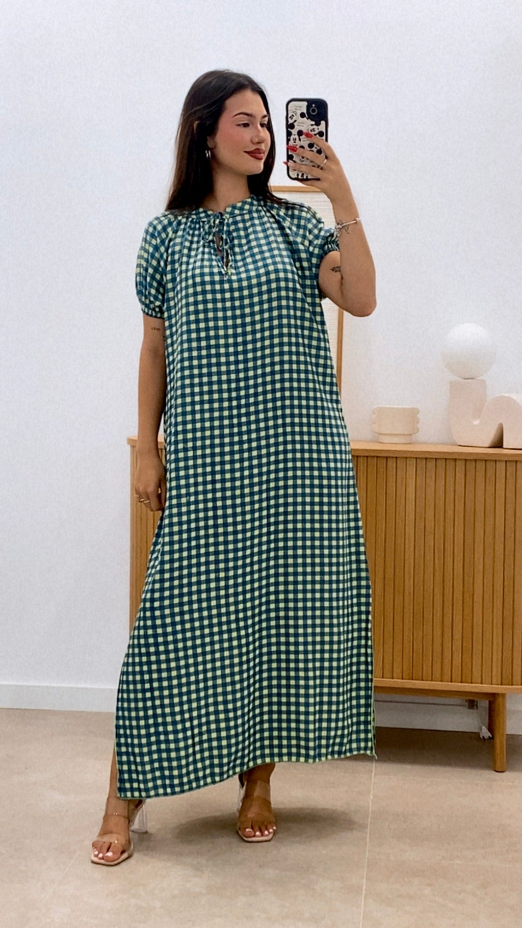 VESTIDO CUADROS MANGA ENGOMADA