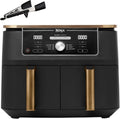 Ninja Foodi MAX Dual Compartment Air Fryer, 9.6L, 6-in-1, No Oil, Max Crisp, Roast, Bake and More, Tongs, 8 Servings, Non-Stick Baskets, Copper & Black, AF400EUCP