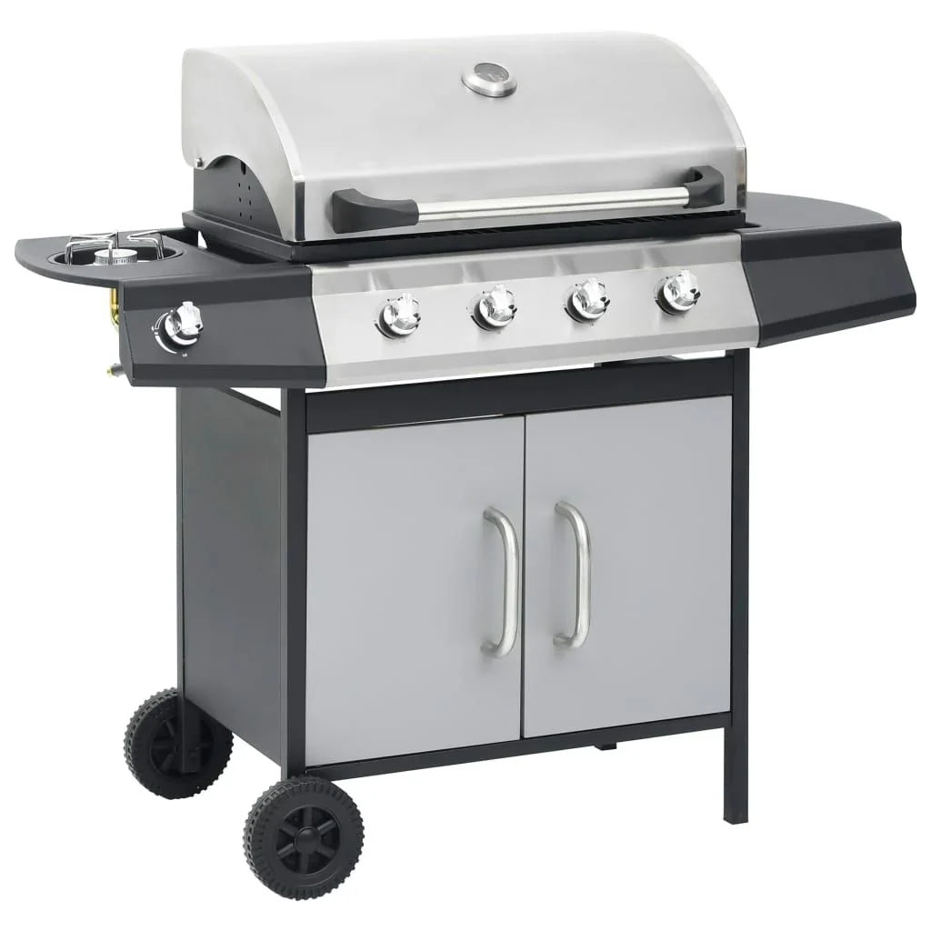 Barbacoa Grill De Gas 4+1 Quemadores Negra Y Plateada Vidaxl