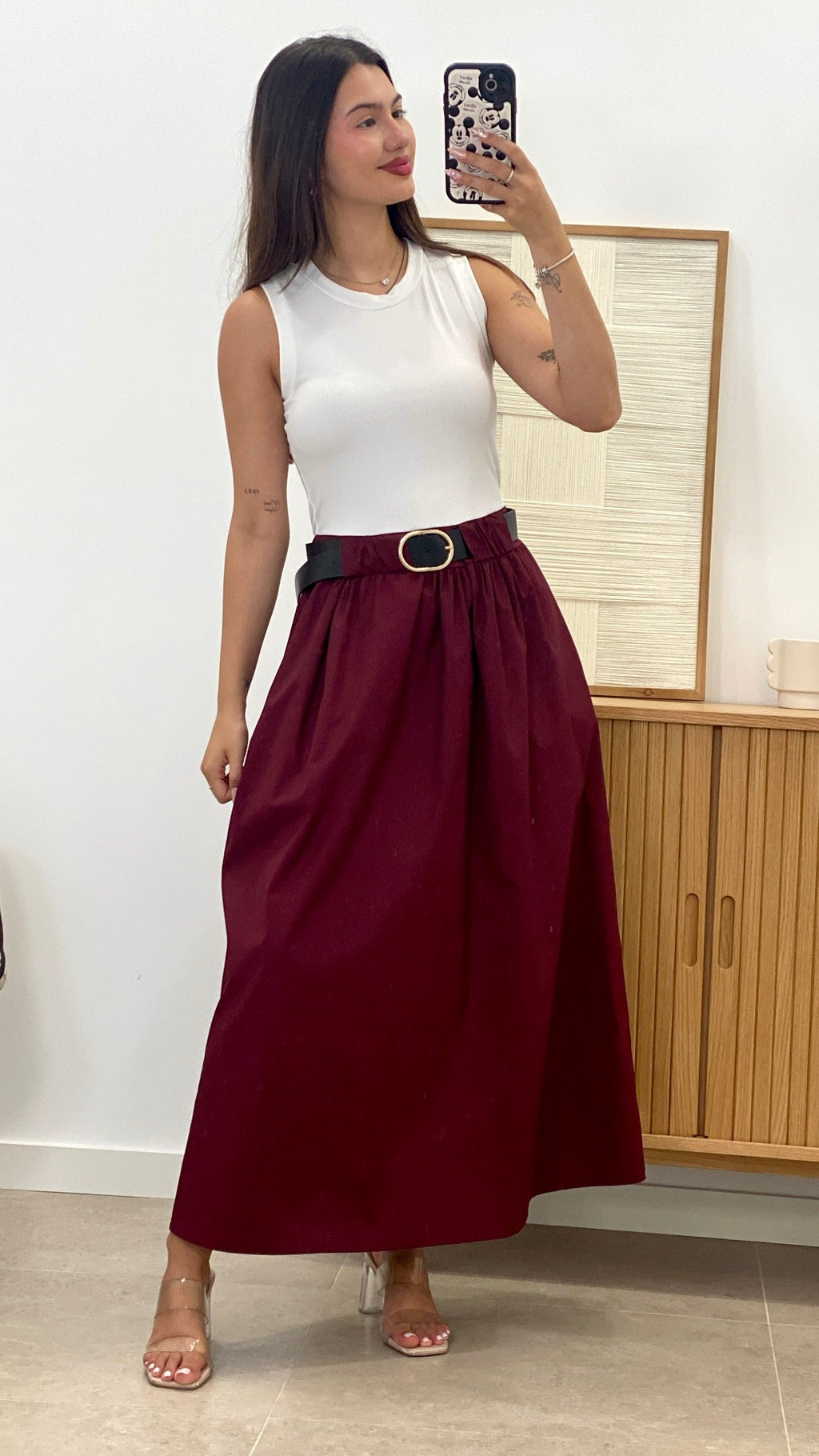 VESTIDO LARGO COMBINADO + CINTURÓN POLIPIEL