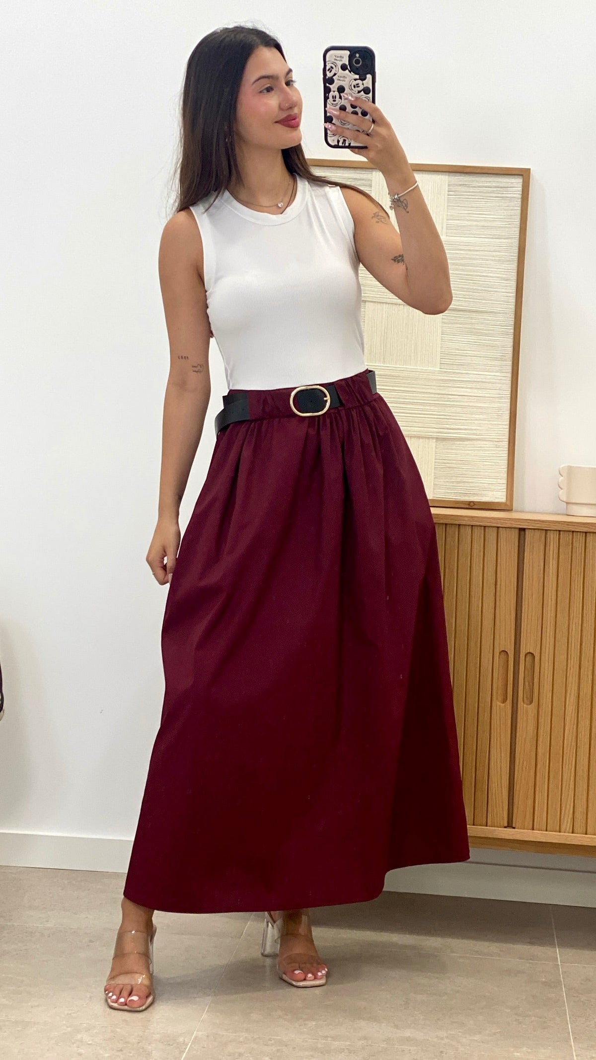 VESTIDO LARGO COMBINADO + CINTURÓN POLIPIEL