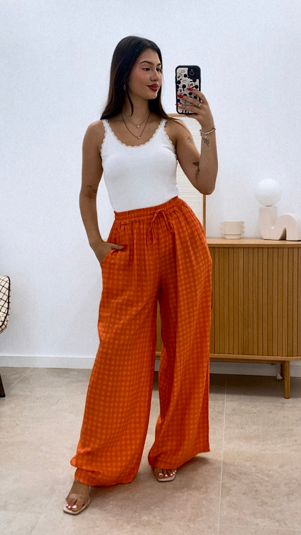 PANTALÓN CUADROS BICOLOR CINTURA ENGOMADA