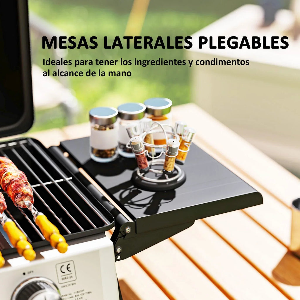 Barbacoa De Gas De Acero Inoxidable Abs Outsunny-101x48x41 Cm. Negro